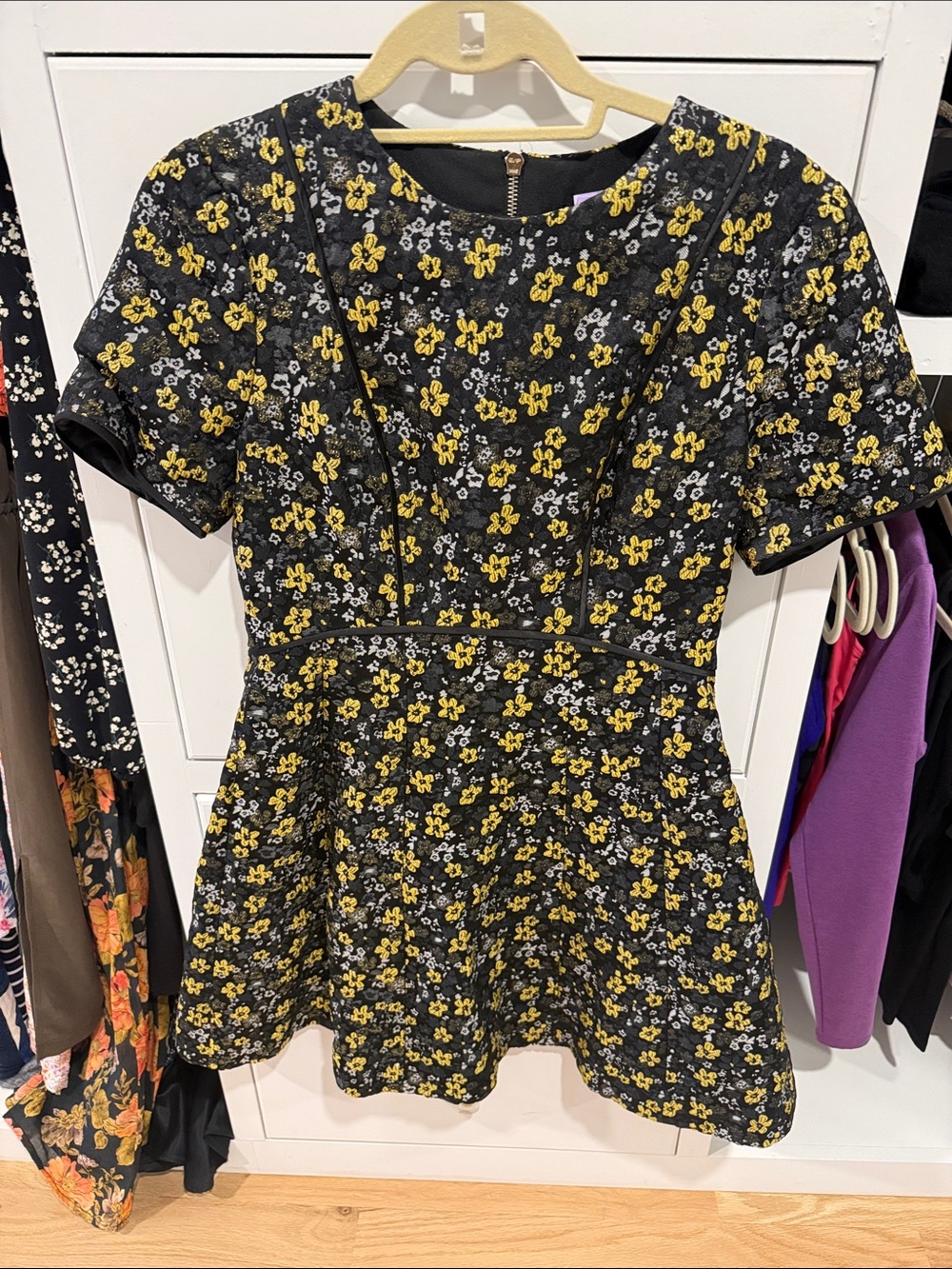Ted Baker Black Short Sleeve Tunic with Yellow Floral Print